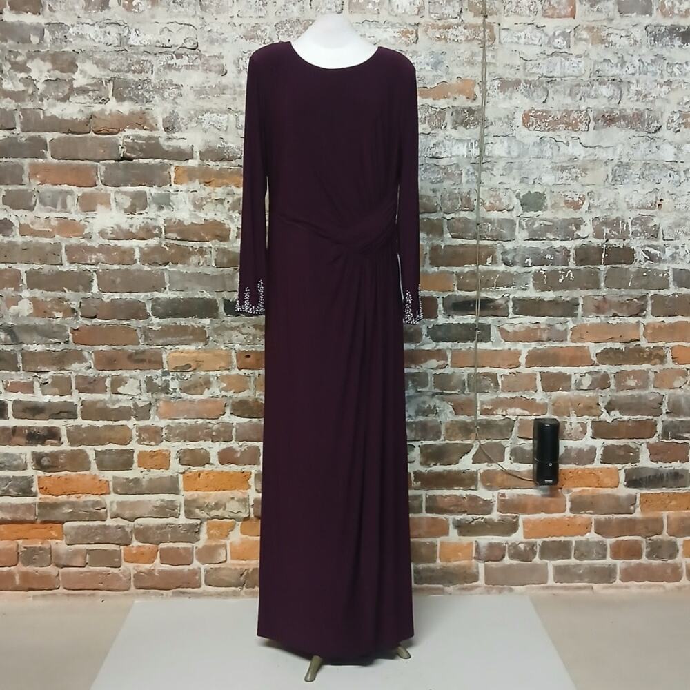 Betsy & Adam Formal Evening Gown Womens 16W Wine Beaded Wedding Party Dress - Picture 5 of 15